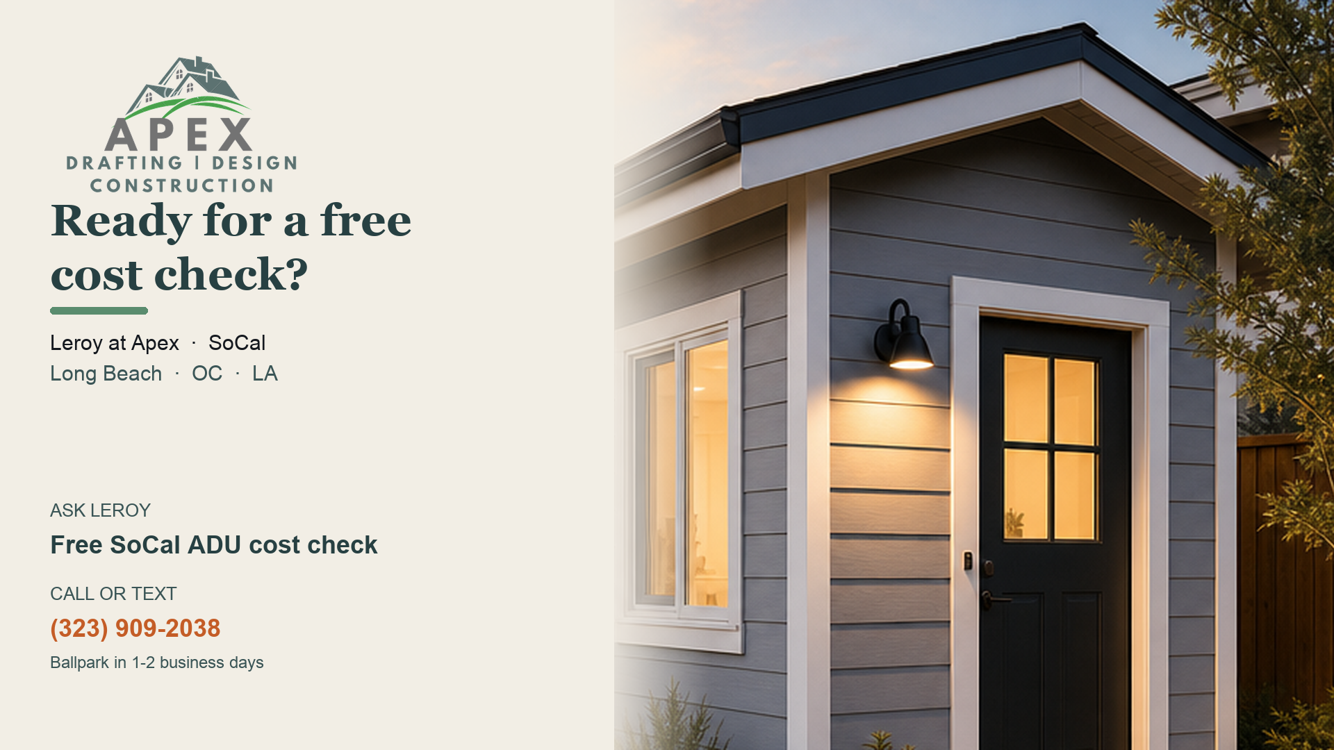 Ready for a free ADU cost check - Apex Drafting & Design